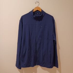 Ibex Shak Jacket Full Zip 100% Merino Wool Navy Blue Men’s 2XL * 3 Small Holes
